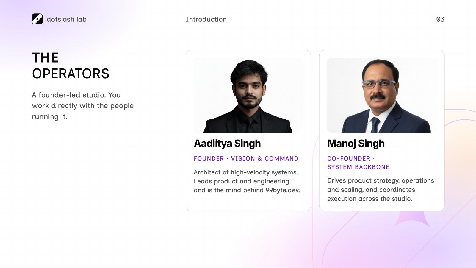 DotSlashLab pitch deck — slide 3 of 16